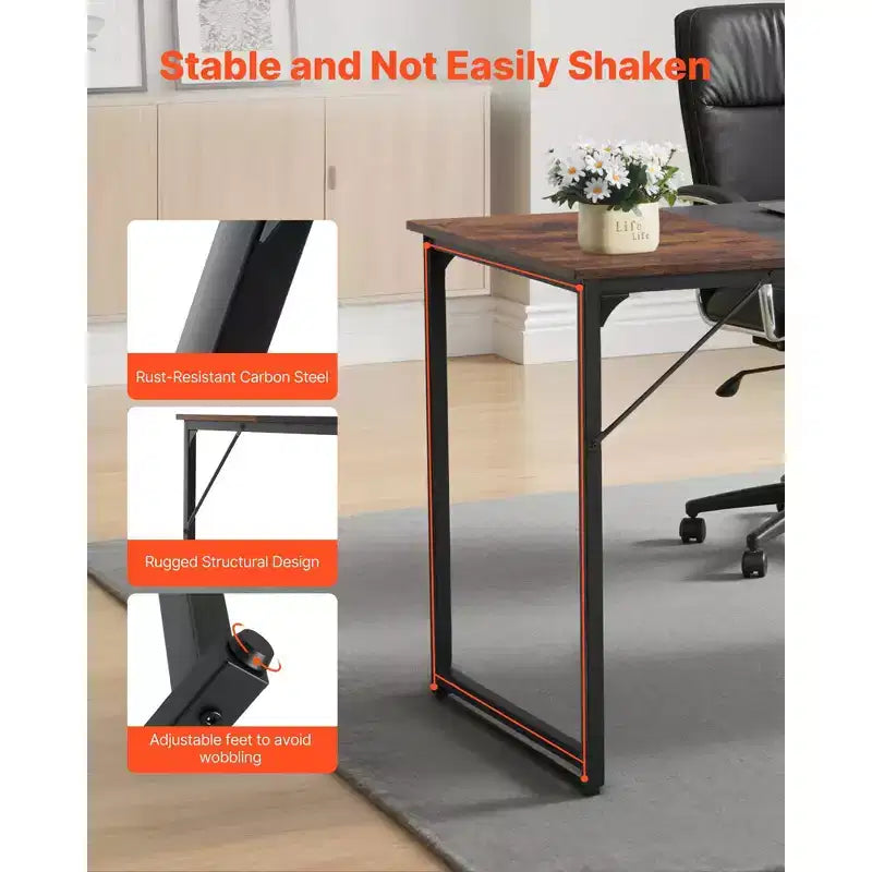 VEVOR Computer Desk, 63 Inch Office Gaming Desk for Home Office,Writing Study Work Modern Simple Table with Metal Frame for Large Legroom,Brown+Black