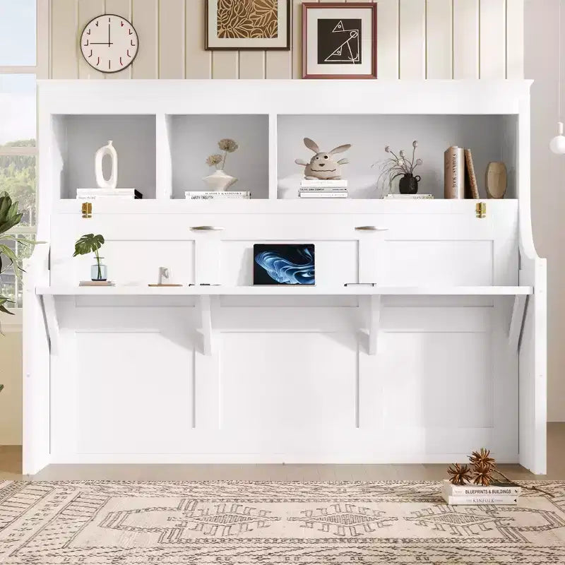 Twin Size Murphy Bed Space-Saving Wall Bed with Desk and Storage Bookshelf - ModernLuxe