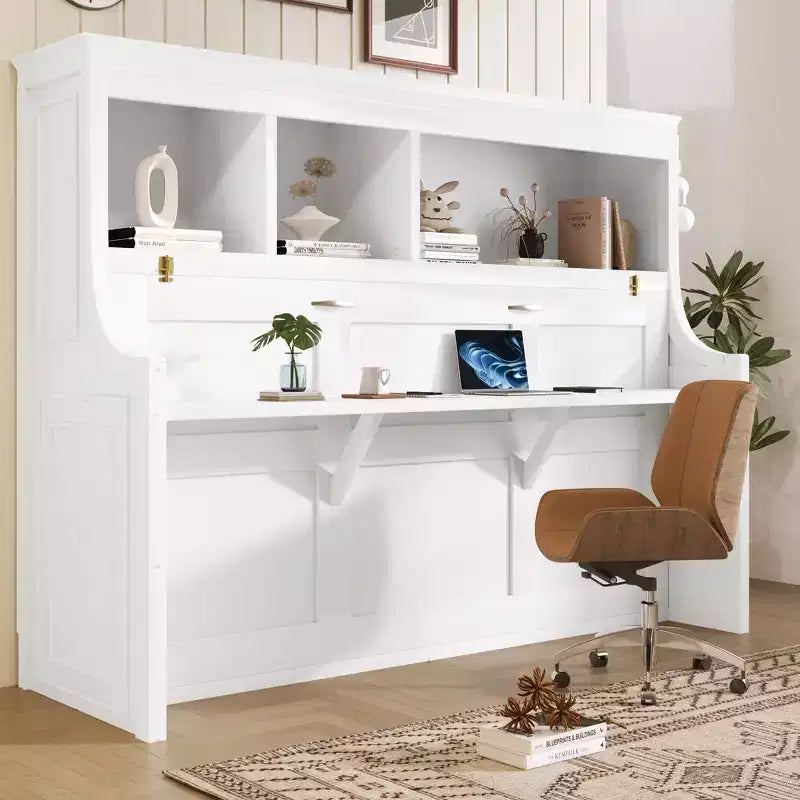 Twin Size Murphy Bed Space-Saving Wall Bed with Desk and Storage Bookshelf - ModernLuxe
