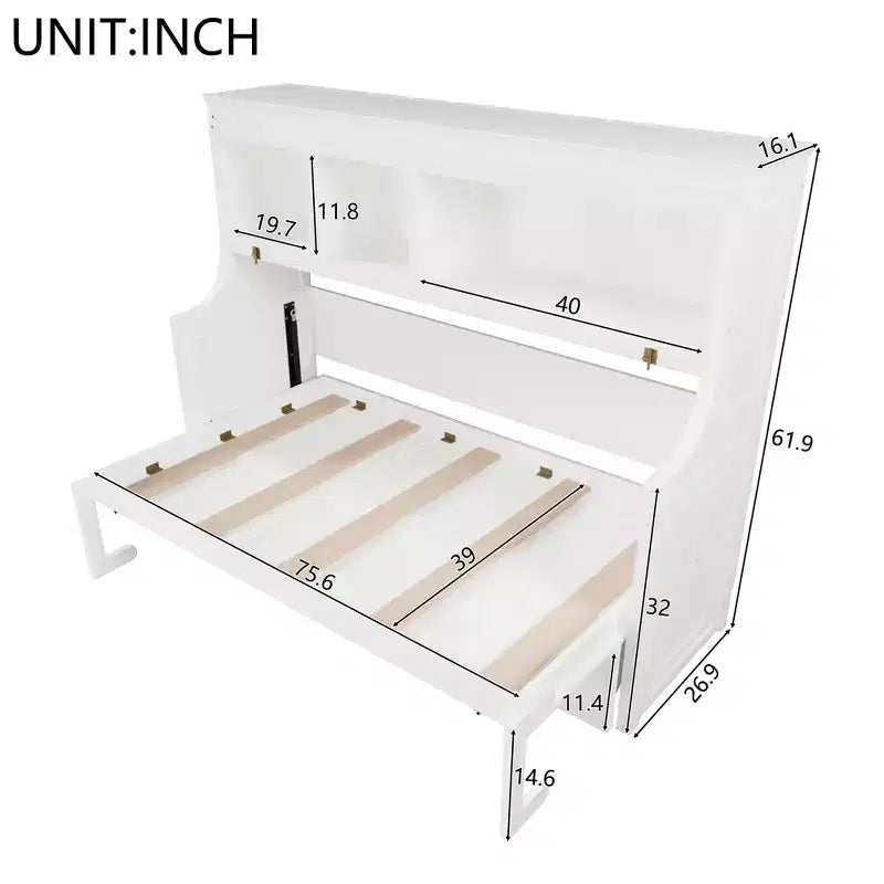 Twin Size Murphy Bed Space-Saving Wall Bed with Desk and Storage Bookshelf - ModernLuxe