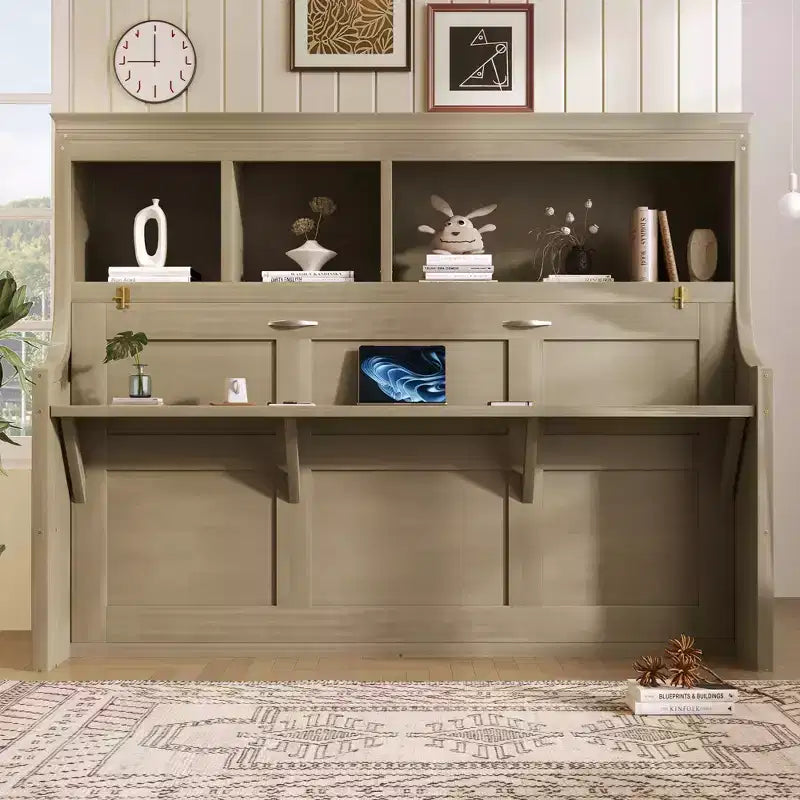 Twin Size Murphy Bed Space-Saving Wall Bed with Desk and Storage Bookshelf - ModernLuxe