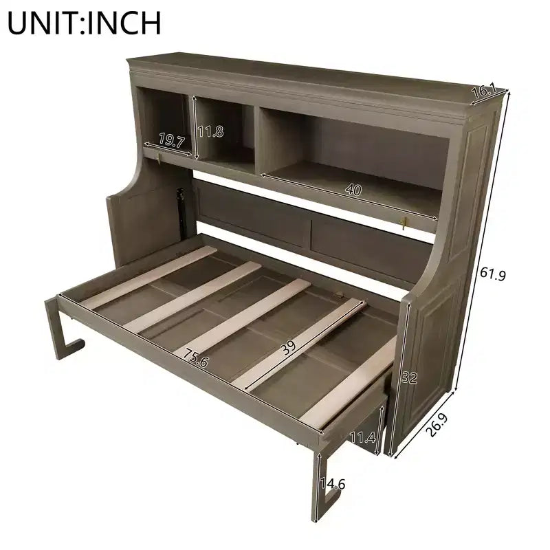 Twin Size Murphy Bed Space-Saving Wall Bed with Desk and Storage Bookshelf - ModernLuxe