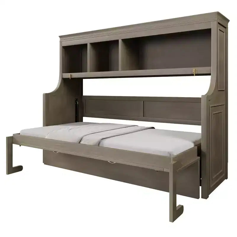 Twin Size Murphy Bed Space-Saving Wall Bed with Desk and Storage Bookshelf - ModernLuxe