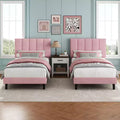 Set of 2 Twin Size Bed Frame, Velvet Upholstered Platform Bed with Adjustable Vertical Channel Tufted Headboard, No Box Spring Needed, Easy Assembly