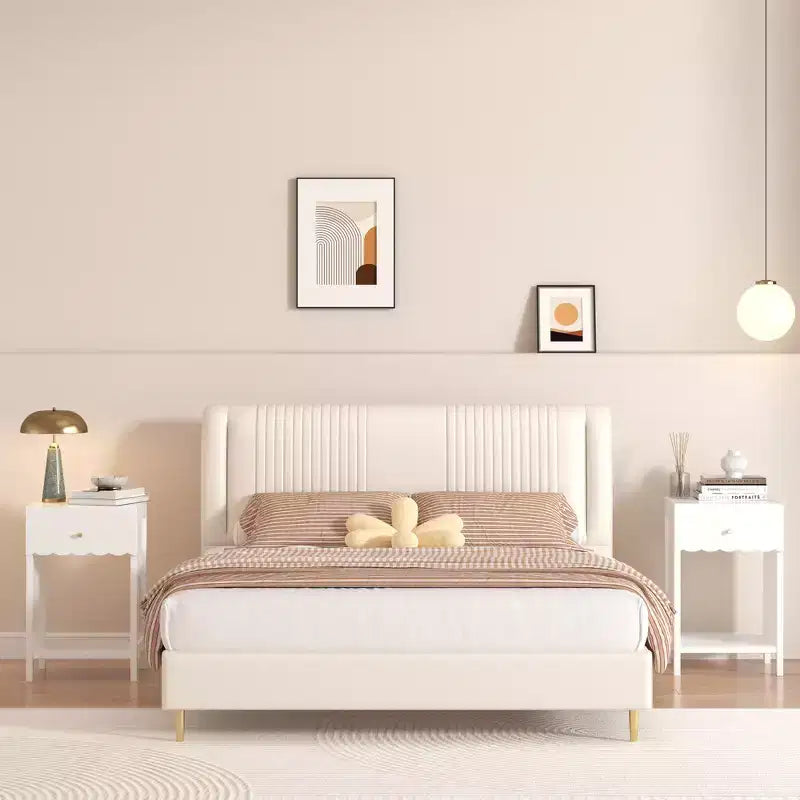 Modern White Nightstand with Drawer and Open Shelf,Scalloped Edge Bedside Table for Bedroom, Cute Minimalist Side Table for Kids Room or Girls' Room