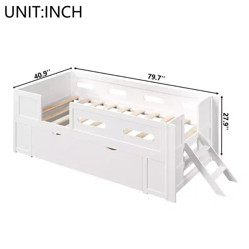 Twin/Full Size Platform Bed Frame with Semi-Enclosed Guardrail and Drawer - ModernLuxe