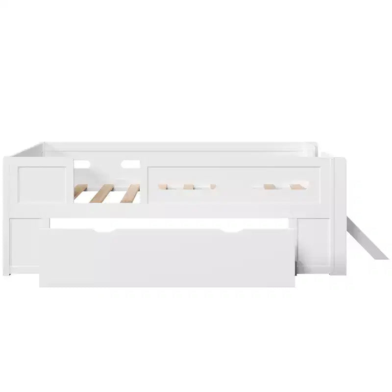 Twin/Full Size Platform Bed Frame with Semi-Enclosed Guardrail and Drawer - ModernLuxe