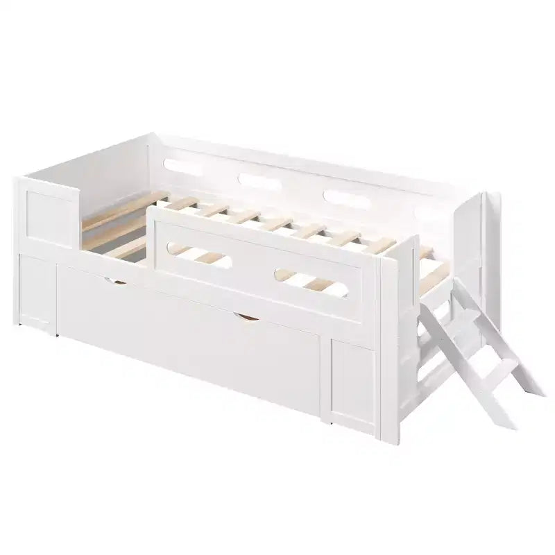 Twin/Full Size Platform Bed Frame with Semi-Enclosed Guardrail and Drawer - ModernLuxe