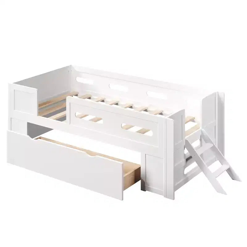 Twin/Full Size Platform Bed Frame with Semi-Enclosed Guardrail and Drawer - ModernLuxe