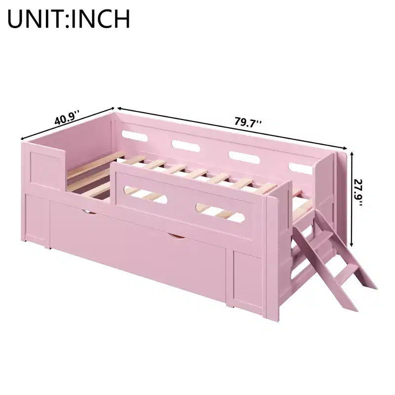 Twin/Full Size Platform Bed Frame with Semi-Enclosed Guardrail and Drawer - ModernLuxe