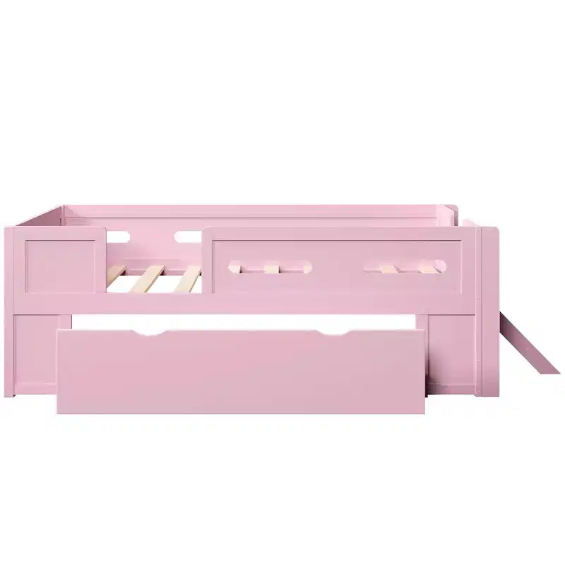 Twin/Full Size Platform Bed Frame with Semi-Enclosed Guardrail and Drawer - ModernLuxe