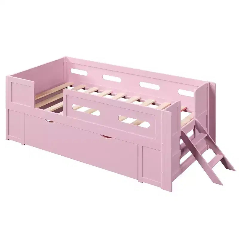Twin/Full Size Platform Bed Frame with Semi-Enclosed Guardrail and Drawer - ModernLuxe