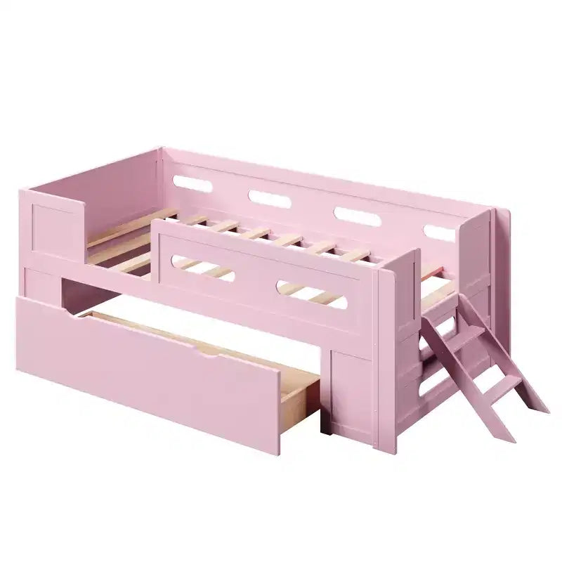 Twin/Full Size Platform Bed Frame with Semi-Enclosed Guardrail and Drawer - ModernLuxe