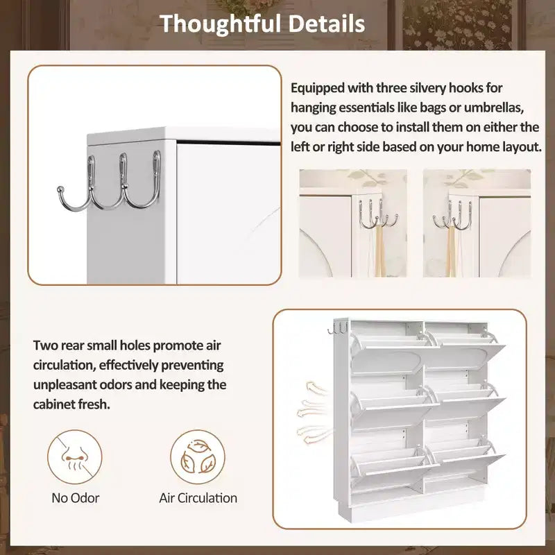 Shoe Storage Cabinet with 6 Drawers, Freestanding Shoe Organizer Cabinet, Entryway Hidden Shoe Rack