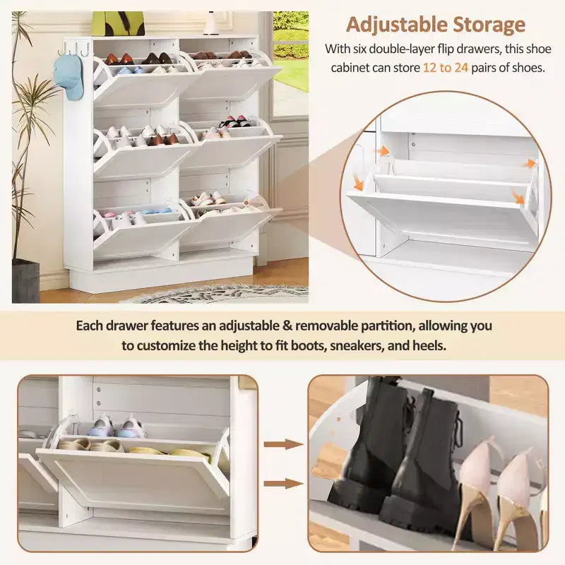 Shoe Storage Cabinet with 6 Drawers, Freestanding Shoe Organizer Cabinet, Entryway Hidden Shoe Rack