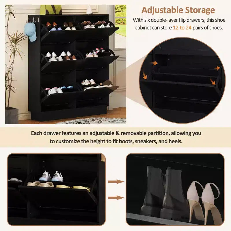 Shoe Storage Cabinet with 6 Drawers, Freestanding Shoe Organizer Cabinet, Entryway Hidden Shoe Rack