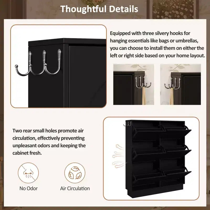 Shoe Storage Cabinet with 6 Drawers, Freestanding Shoe Organizer Cabinet, Entryway Hidden Shoe Rack