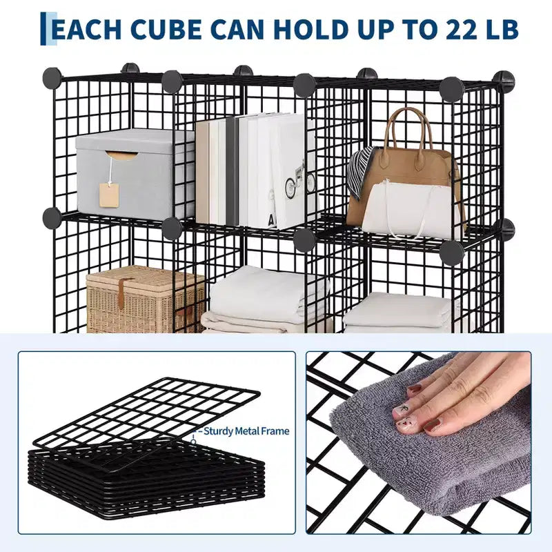 Wire Cube Storage 12-Cube Modular Closet Organizer Shelf Unit for Bedroom Office, Black
