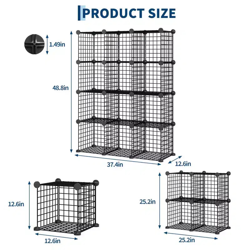 Wire Cube Storage 12-Cube Modular Closet Organizer Shelf Unit for Bedroom Office, Black