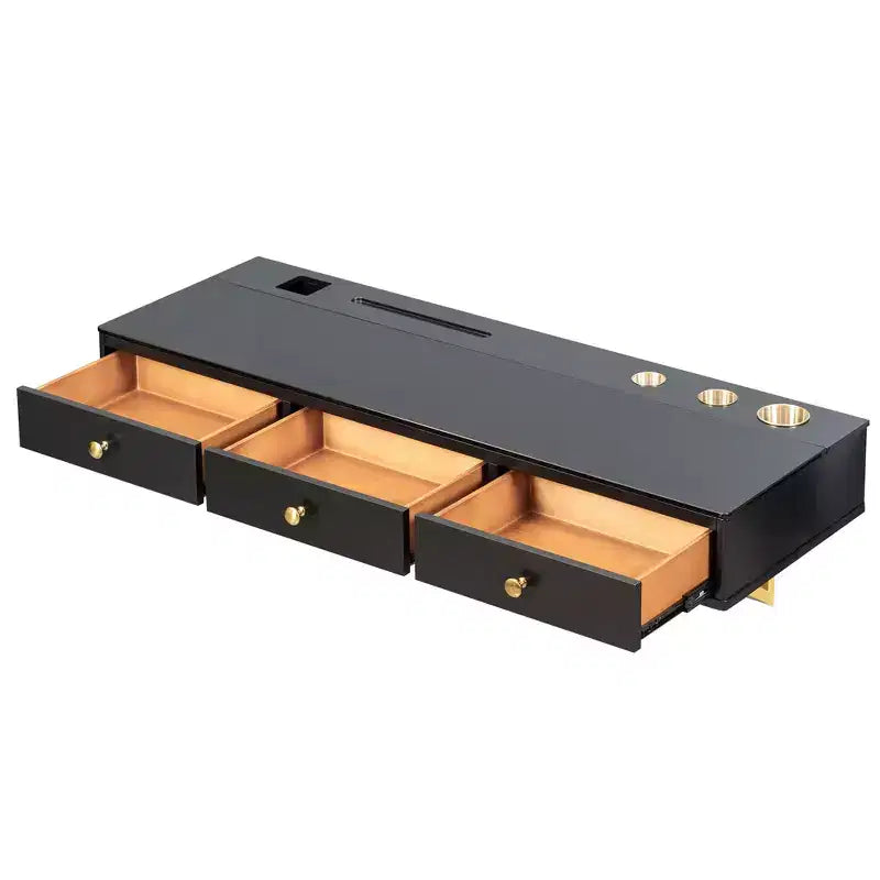 JVNOXK 47-inch Multi-Function Wall-Mounted Vanity with Drawers and Floating Shelves, Suitable for Desks, Bedrooms, and Hair Styling, Black and Gold
