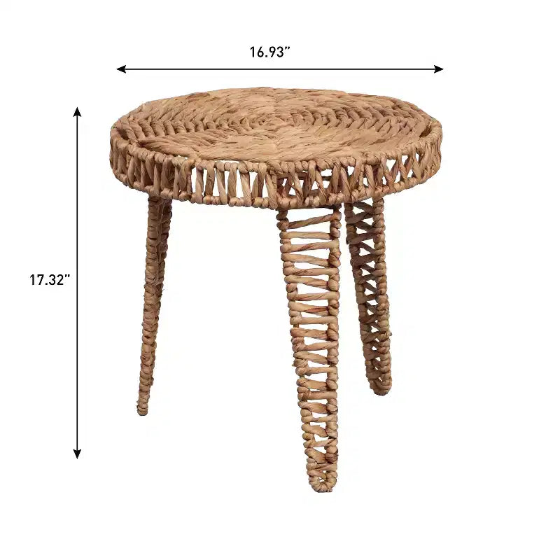 JONATHAN Y Amara 17 Coastal Bohemian Handwoven Water Hyacinth Round Tripod End Table