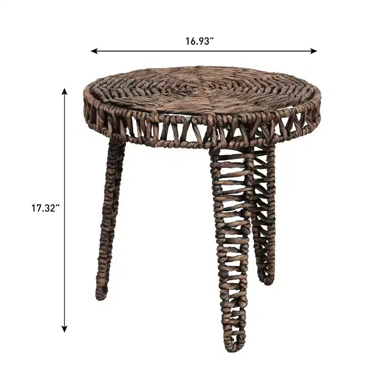 JONATHAN Y Amara 17 Coastal Bohemian Handwoven Water Hyacinth Round Tripod End Table