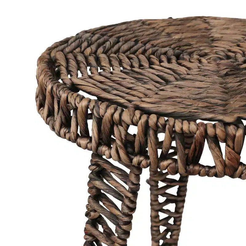 JONATHAN Y Amara 17 Coastal Bohemian Handwoven Water Hyacinth Round Tripod End Table
