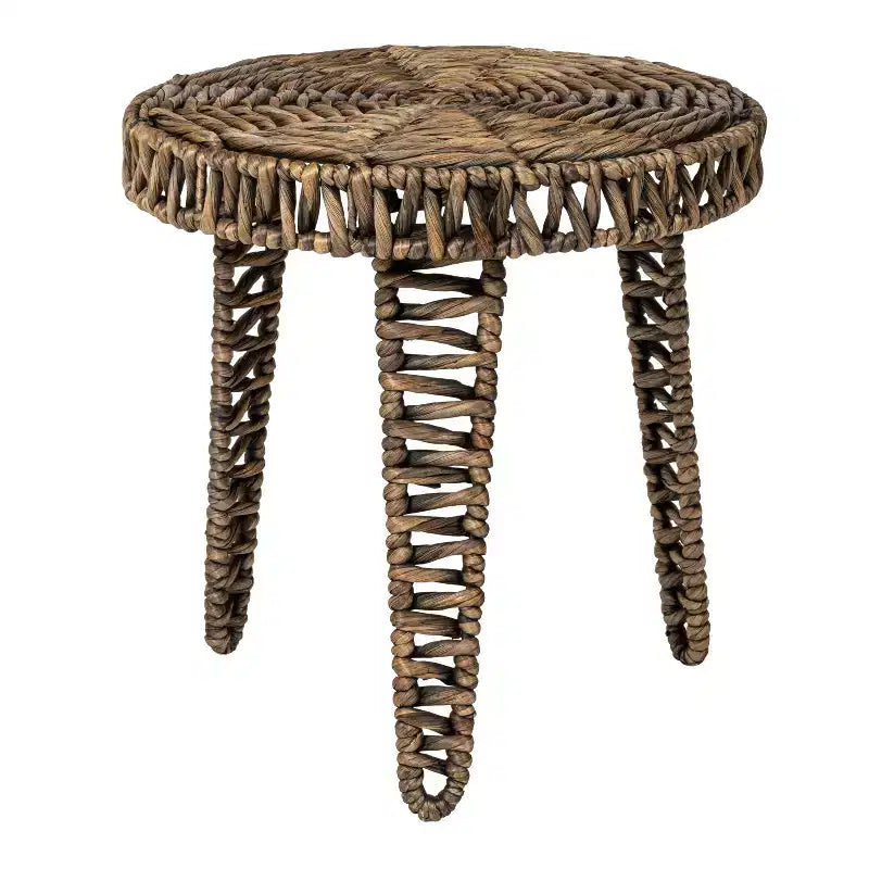 JONATHAN Y Amara 17 Coastal Bohemian Handwoven Water Hyacinth Round Tripod End Table