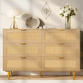 VEVOR 6 Drawer Rattan Dresser, Double Dresser for Bedroom, Natural Rattan Chest of Drawers with Metal Handles & Legs, Wood Color
