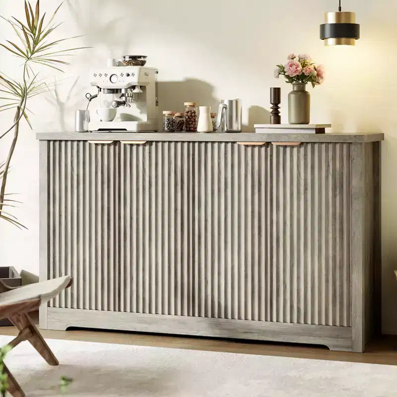 4-Door Modern Wood Sideboard Buffet Cabinet, with Storage Space, Credenza Coffee Bar Table Console for Living Room, Kitchen, Dining Room & Hallway