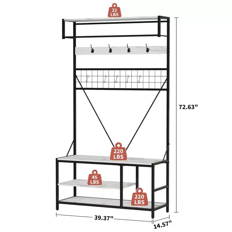 5 in 1 Hall Tree with Bench and Shoe Storage,39 Coat and Shoe Rack with Adjustable Shelf,Versatile Freestanding Clothes Rack for Bedroom