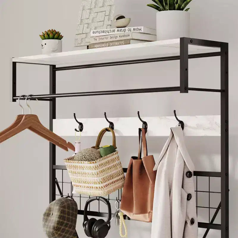 5 in 1 Hall Tree with Bench and Shoe Storage,39 Coat and Shoe Rack with Adjustable Shelf,Versatile Freestanding Clothes Rack for Bedroom