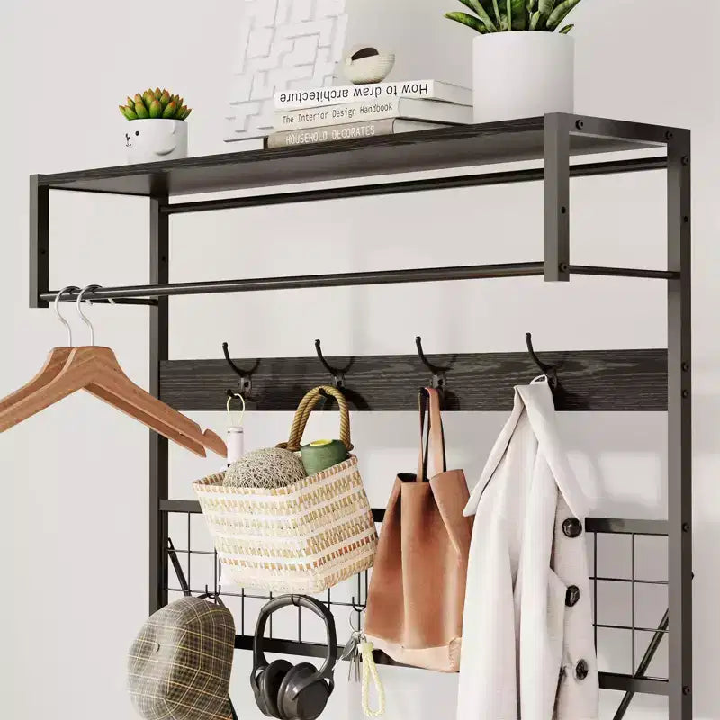 5 in 1 Hall Tree with Bench and Shoe Storage,39 Coat and Shoe Rack with Adjustable Shelf,Versatile Freestanding Clothes Rack for Bedroom