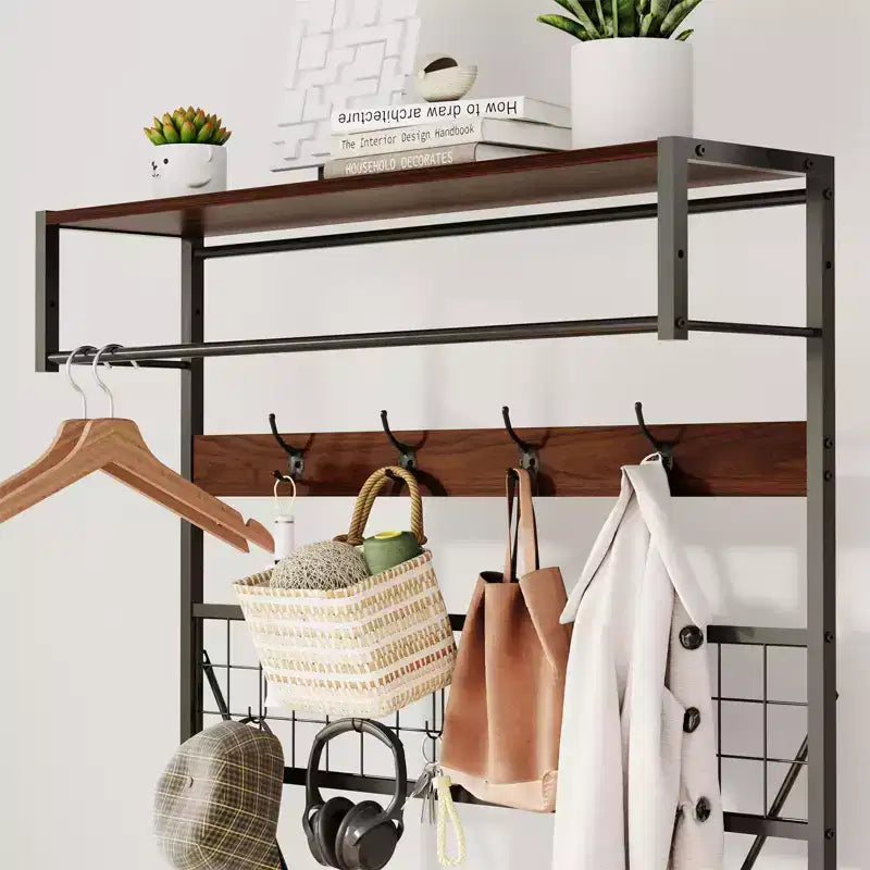 5 in 1 Hall Tree with Bench and Shoe Storage,39 Coat and Shoe Rack with Adjustable Shelf,Versatile Freestanding Clothes Rack for Bedroom