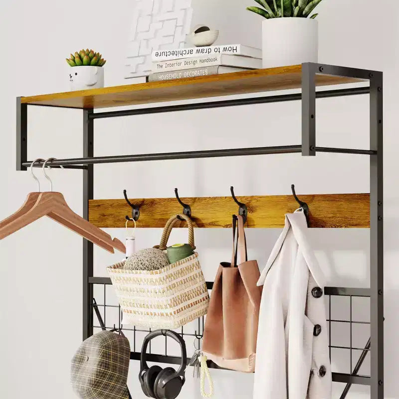 5 in 1 Hall Tree with Bench and Shoe Storage,39 Coat and Shoe Rack with Adjustable Shelf,Versatile Freestanding Clothes Rack for Bedroom