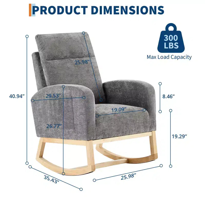 Modern Teddy Fleece High Back Rocking Chair, Upholstered Nursery Glider with Padded Armrests, Side Pockets and Wood Legs for Living Room and Bedroom