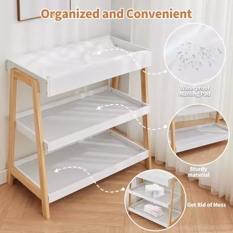 Baby Changing Station, Diaper Changing Table with Waterproof Pad, Modern Portable Infant Diaper Station with 2 Storage Shelves for Newborn Baby