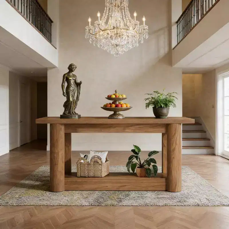 GDFStudio Anastasia Farmhouse Wooden Rectangular 2-Tier Console Table with Curved Legs