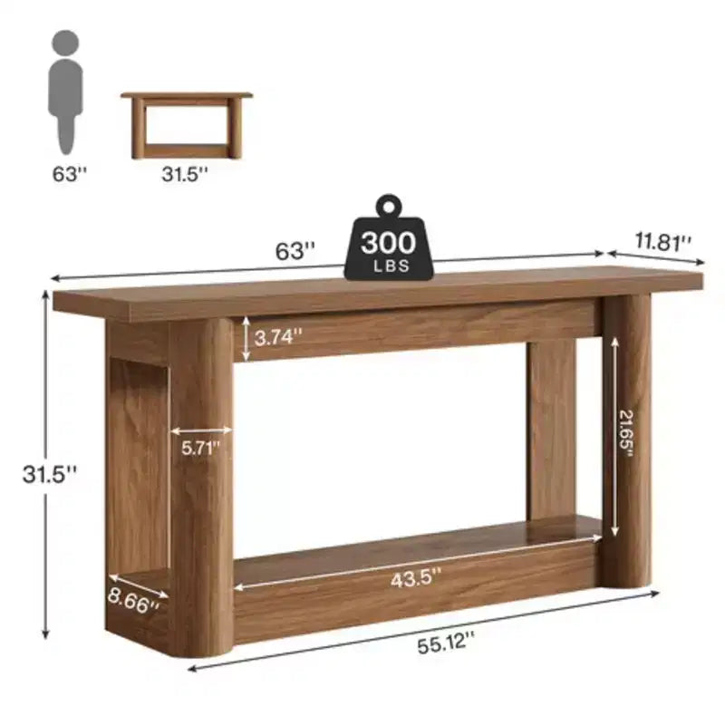 GDFStudio Anastasia Farmhouse Wooden Rectangular 2-Tier Console Table with Curved Legs