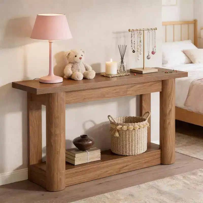GDFStudio Anastasia Farmhouse Wooden Rectangular 2-Tier Console Table with Curved Legs