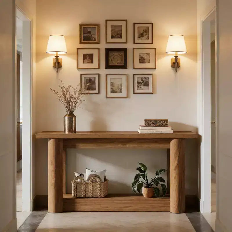 GDFStudio Anastasia Farmhouse Wooden Rectangular 2-Tier Console Table with Curved Legs