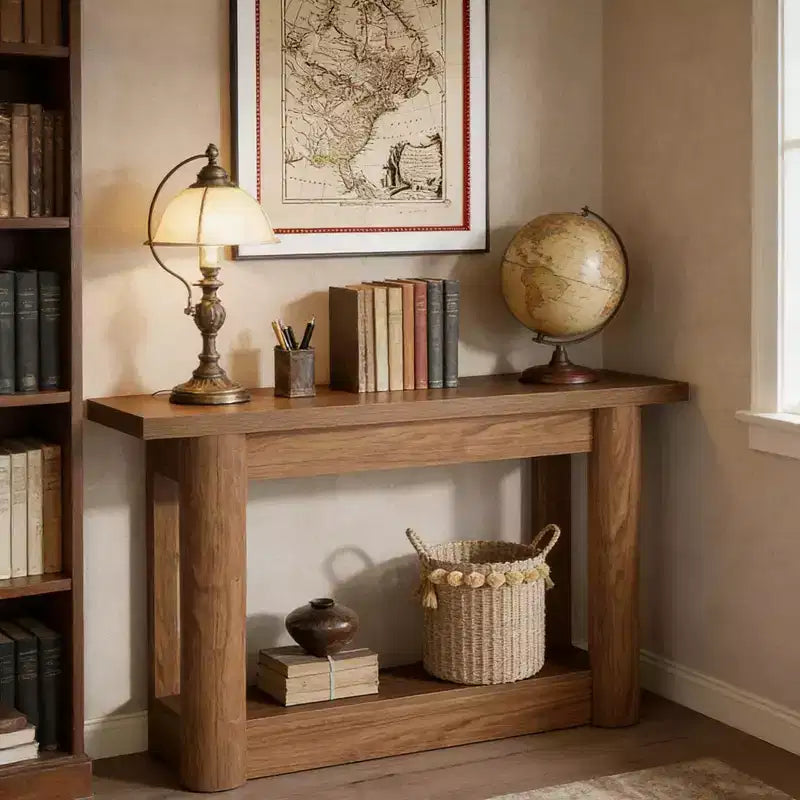 GDFStudio Anastasia Farmhouse Wooden Rectangular 2-Tier Console Table with Curved Legs
