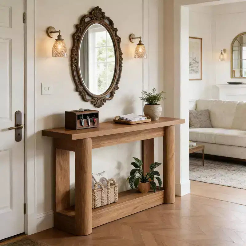 GDFStudio Anastasia Farmhouse Wooden Rectangular 2-Tier Console Table with Curved Legs