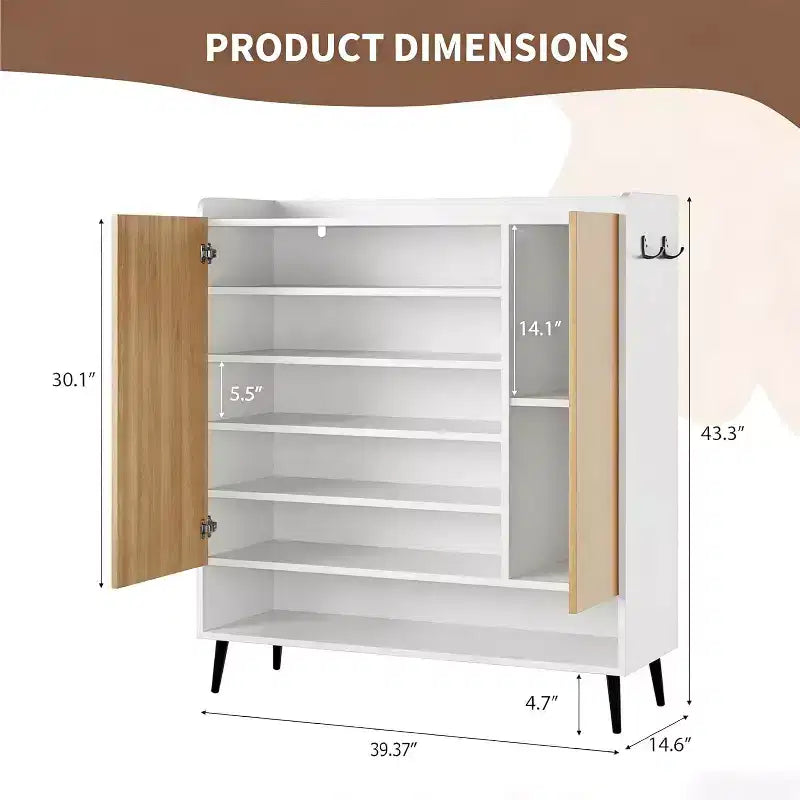 Shoe Cabinet with 3 Doors, Adjustable Shelves, Freestanding Shoes Rack Organizer, for Hallway, Entryway