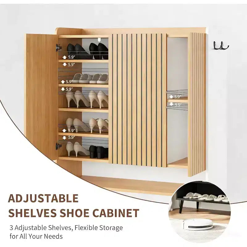 Shoe Cabinet with 3 Doors, Adjustable Shelves, Freestanding Shoes Rack Organizer, for Hallway, Entryway