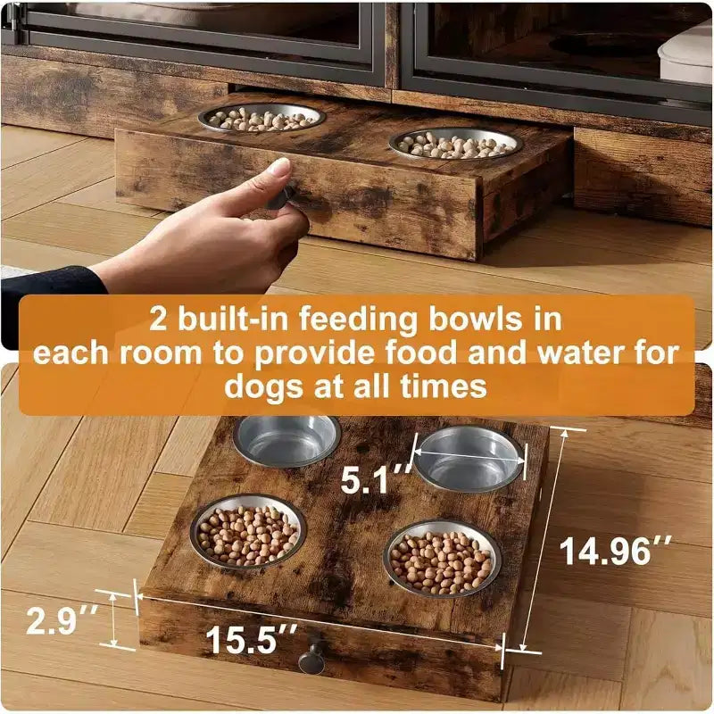 Multi-Functional Dog Crate Furniture, 4 Storage Drawers, Feeding Bowls, TV Stand Function, for Living Room
