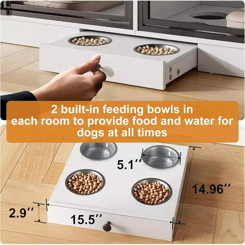 Multi-Functional Dog Crate Furniture, 4 Storage Drawers, Feeding Bowls, TV Stand Function, for Living Room
