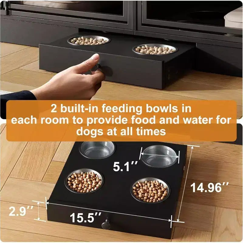 Multi-Functional Dog Crate Furniture, 4 Storage Drawers, Feeding Bowls, TV Stand Function, for Living Room
