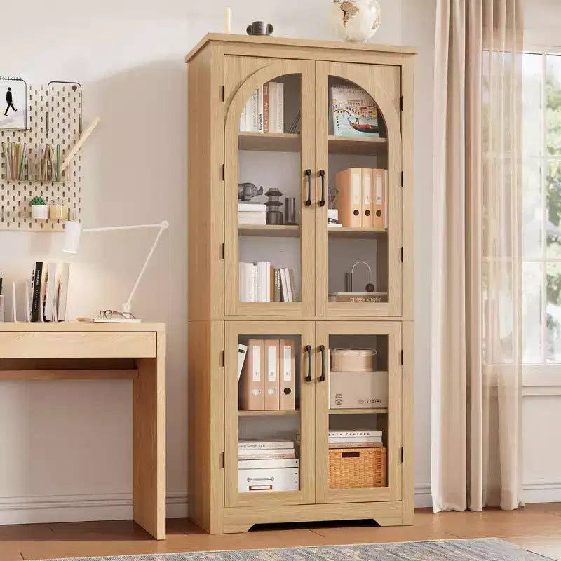 70 Inch Tall Kitchen Pantry Cabinet with 4 Arched Glass Doors, Adjustable Shelves, Storage Organizer for Kitchen Dining Room, Anti-Tip