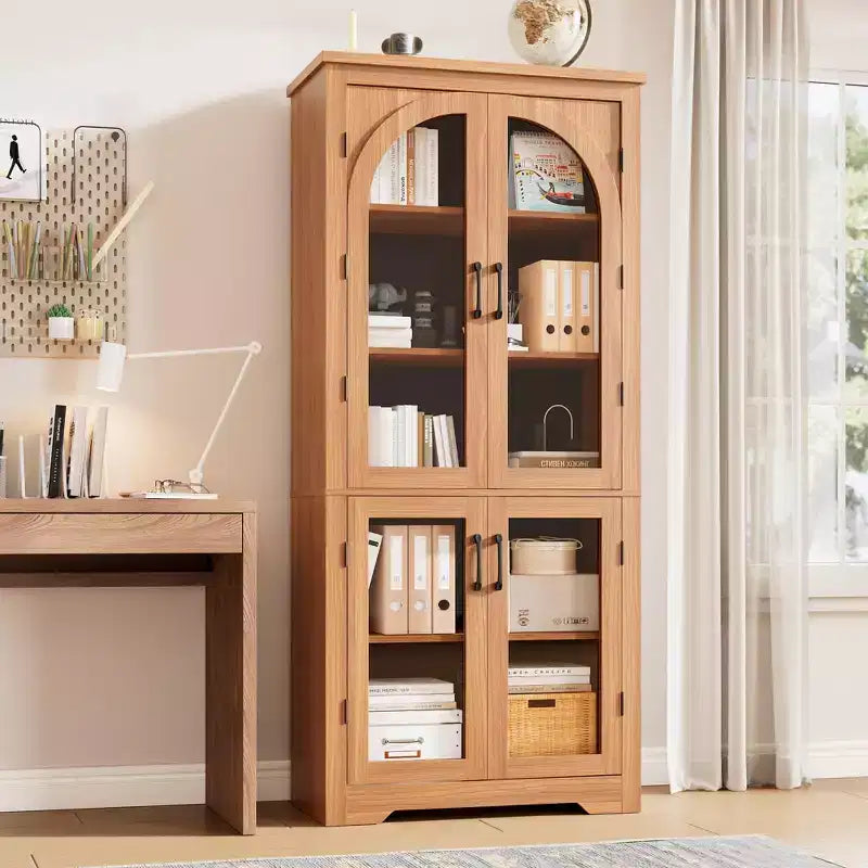 70 Inch Tall Kitchen Pantry Cabinet with 4 Arched Glass Doors, Adjustable Shelves, Storage Organizer for Kitchen Dining Room, Anti-Tip